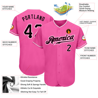 Custom Pink Black-White Authentic Baseball Jersey