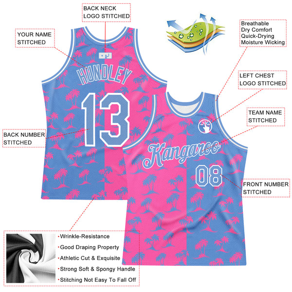 Custom 3D Pattern Basketball Shorts Pink Light Blue-White Design Palm Trees  Authentic - FansIdea
