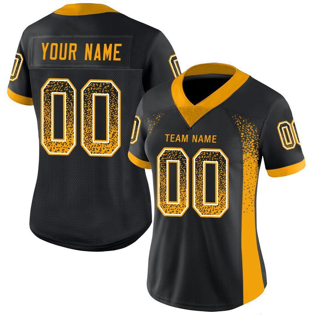 Custom Black Gold-White Drift Fashion Football Jersey