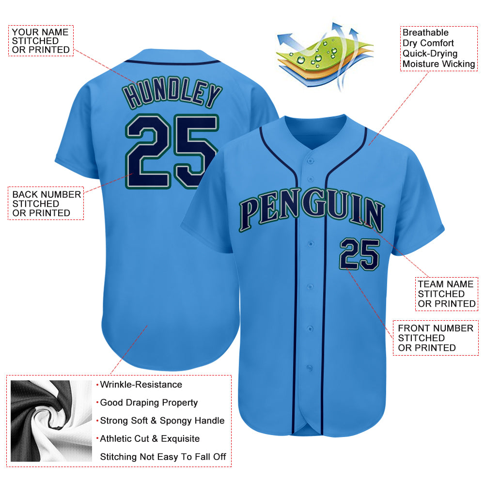 Custom Powder Blue Navy-Teal Authentic Baseball Jersey