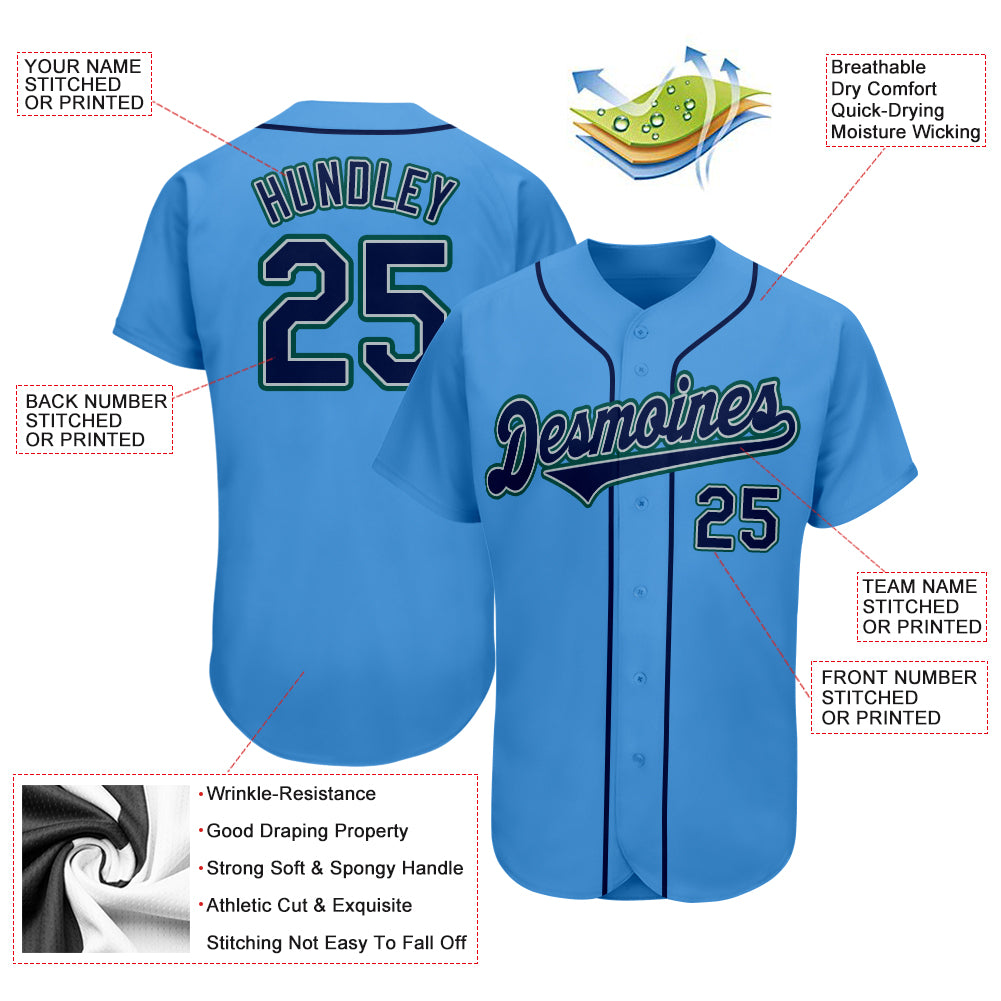 Custom Powder Blue Navy-Teal Authentic Baseball Jersey