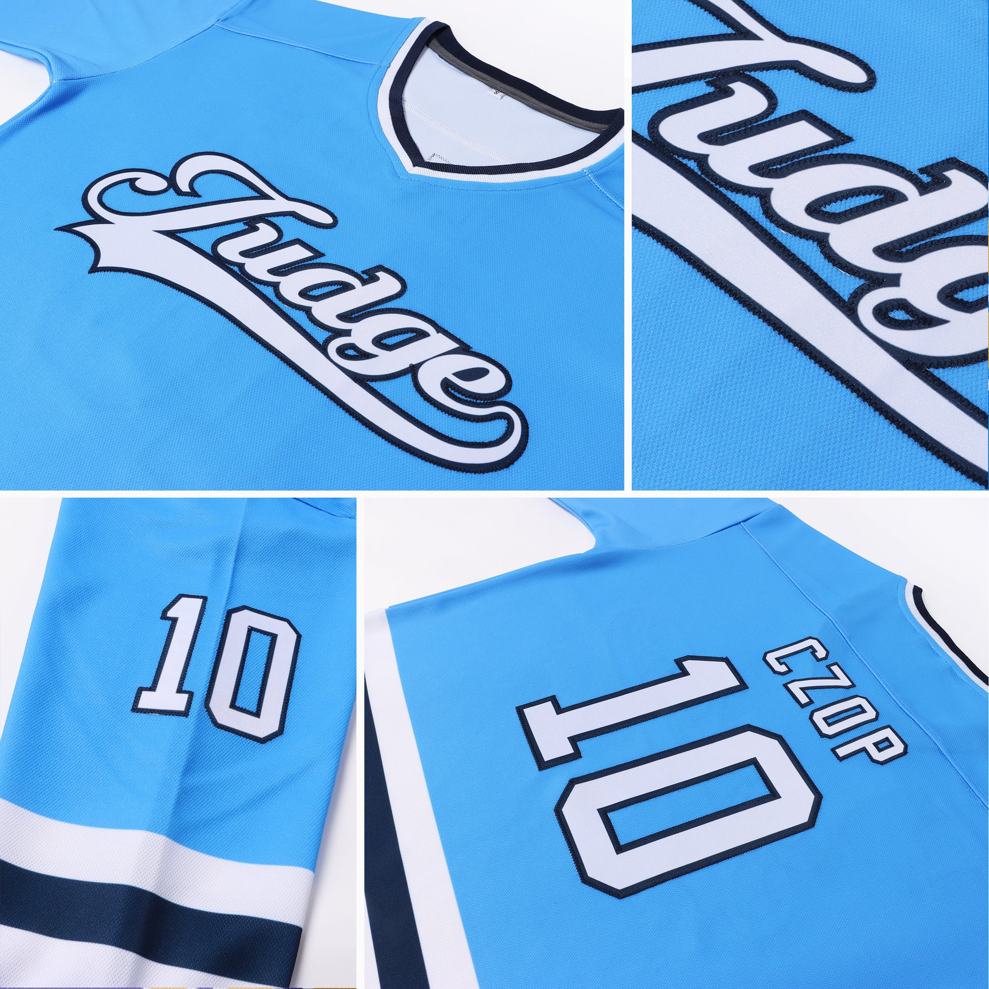 Custom Powder Blue White-Navy Hockey Jersey