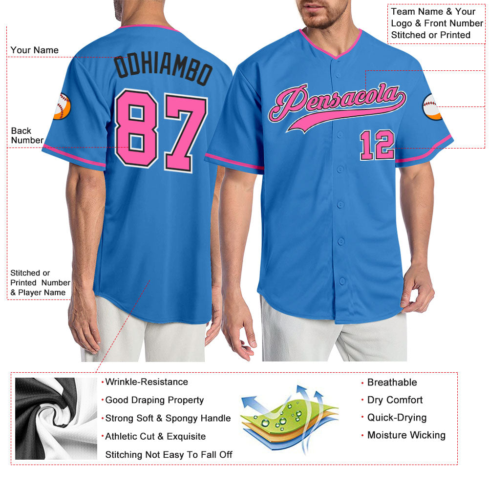 Custom Powder Blue Pink-Black Authentic Baseball Jersey