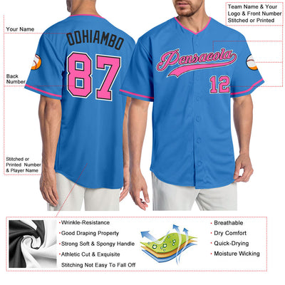 Custom Powder Blue Pink-Black Authentic Baseball Jersey