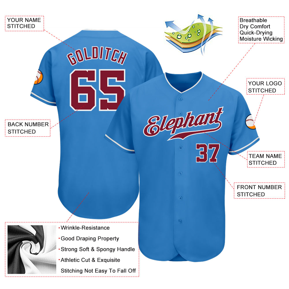Custom Powder Blue Crimson-White Authentic Baseball Jersey