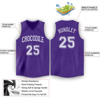 Custom Purple White V-Neck Basketball Jersey