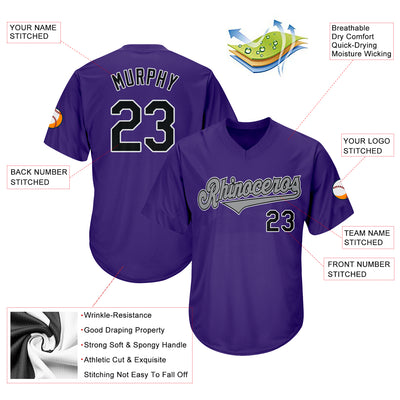 Custom Purple Black-Gray Authentic Throwback Rib-Knit Baseball Jersey Shirt