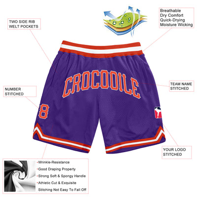 Custom Purple Orange-Gray Authentic Throwback Basketball Shorts