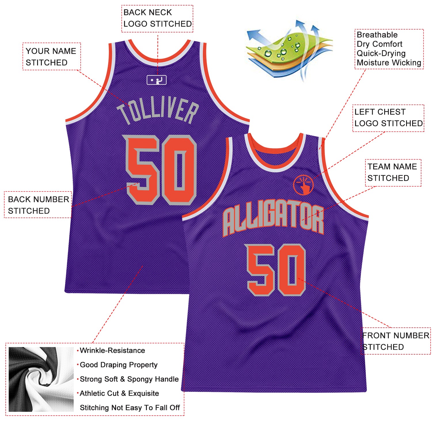 Custom Purple Orange-Gray Authentic Throwback Basketball Jersey