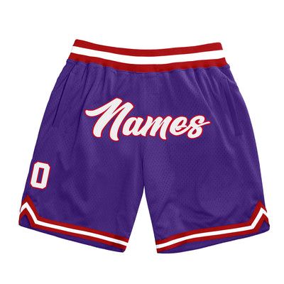 Custom Purple White-Red Authentic Throwback Basketball Shorts