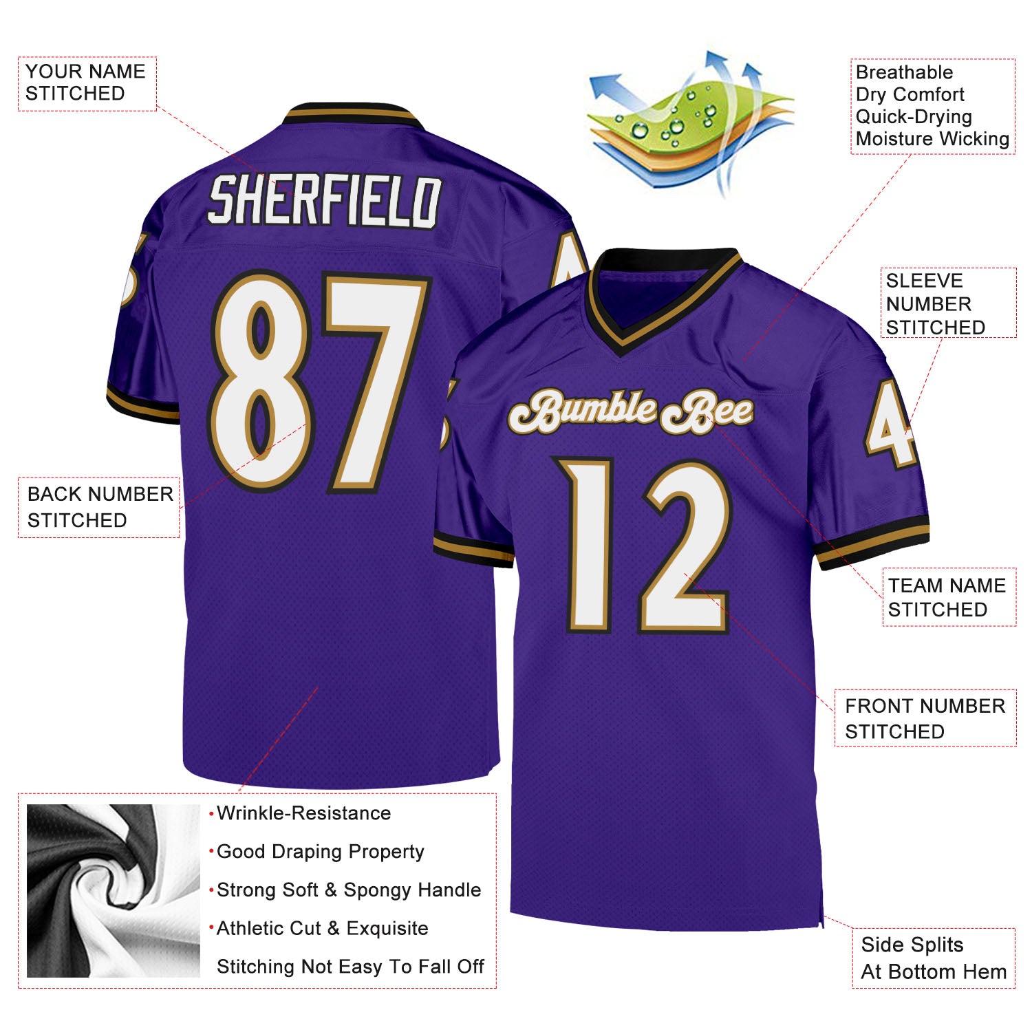 Custom Purple White-Old Gold Mesh Authentic Throwback Football Jersey