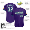 Custom Purple Black Pinstripe White-Teal Authentic Baseball Jersey