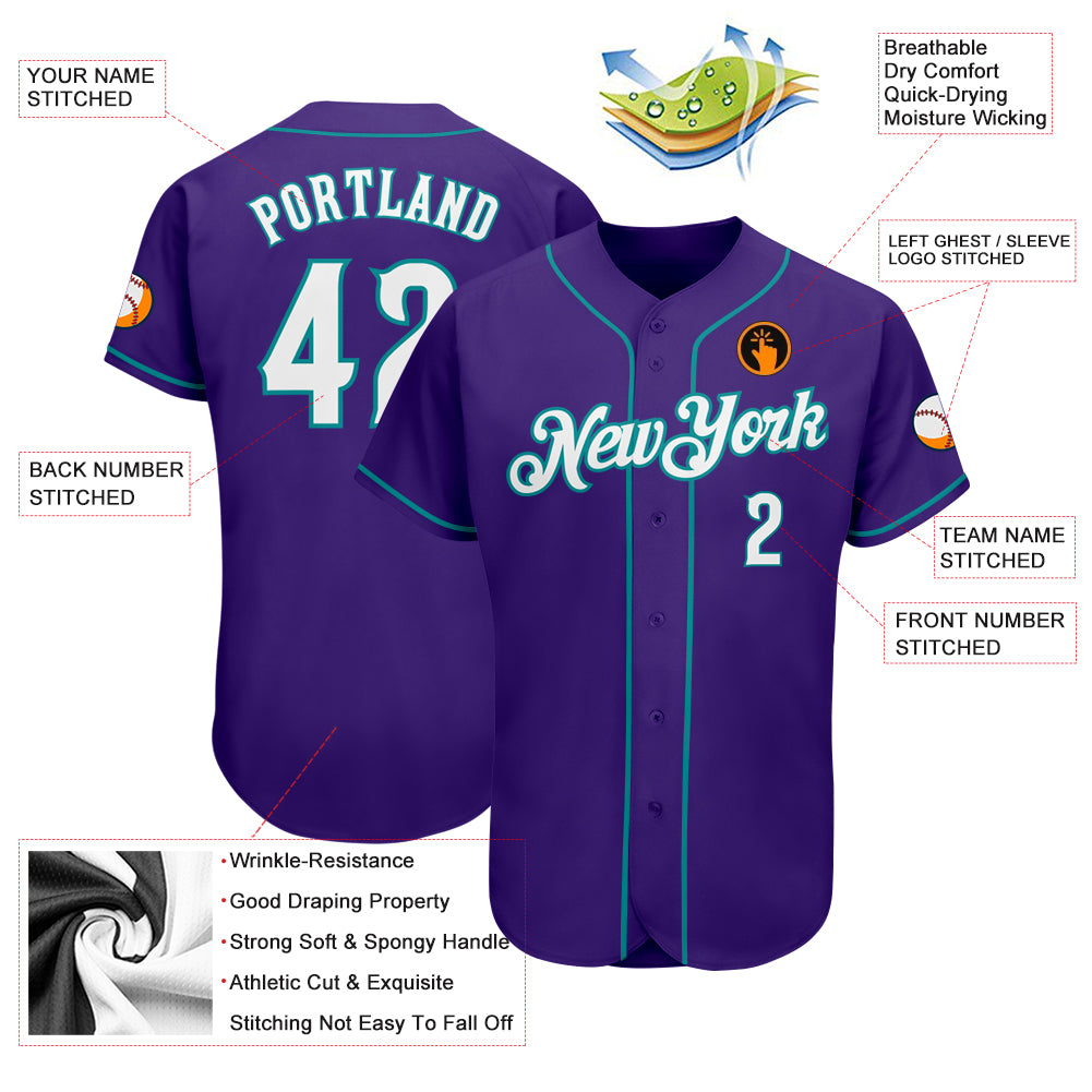 Custom Purple White-Teal Authentic Baseball Jersey