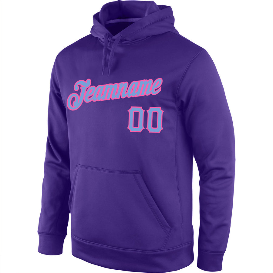 Custom Stitched Purple Light Blue-Pink Sports Pullover Sweatshirt Hoodie