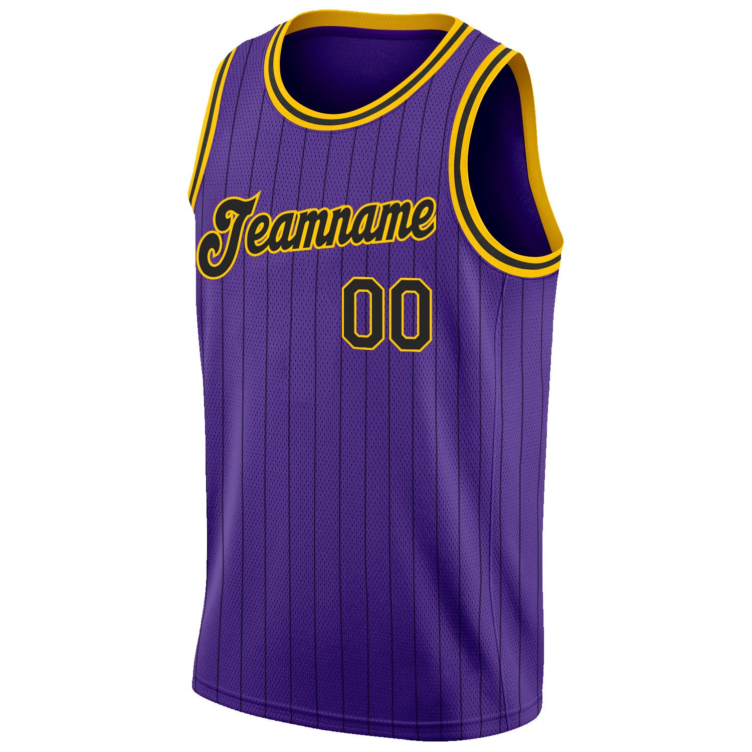 Custom Purple Black Pinstripe Black-Gold Authentic Basketball Jersey