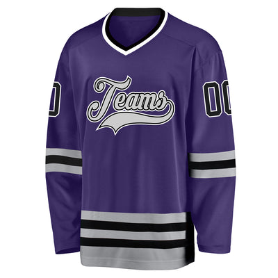 Custom Purple Black-Gray Hockey Jersey Women's Size:L