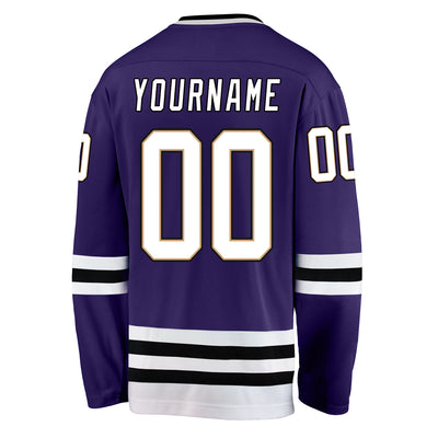 Custom Purple White-Black Hockey Jersey