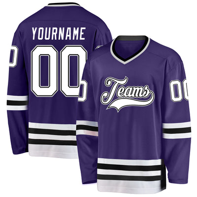 Custom Purple White-Black Hockey Jersey