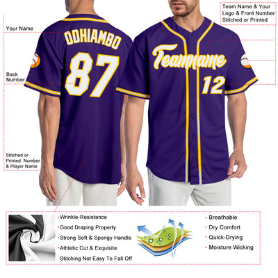 Custom Purple White-Gold Authentic Baseball Jersey