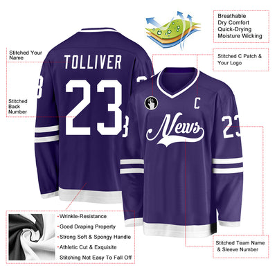 Custom Purple White Hockey Jersey