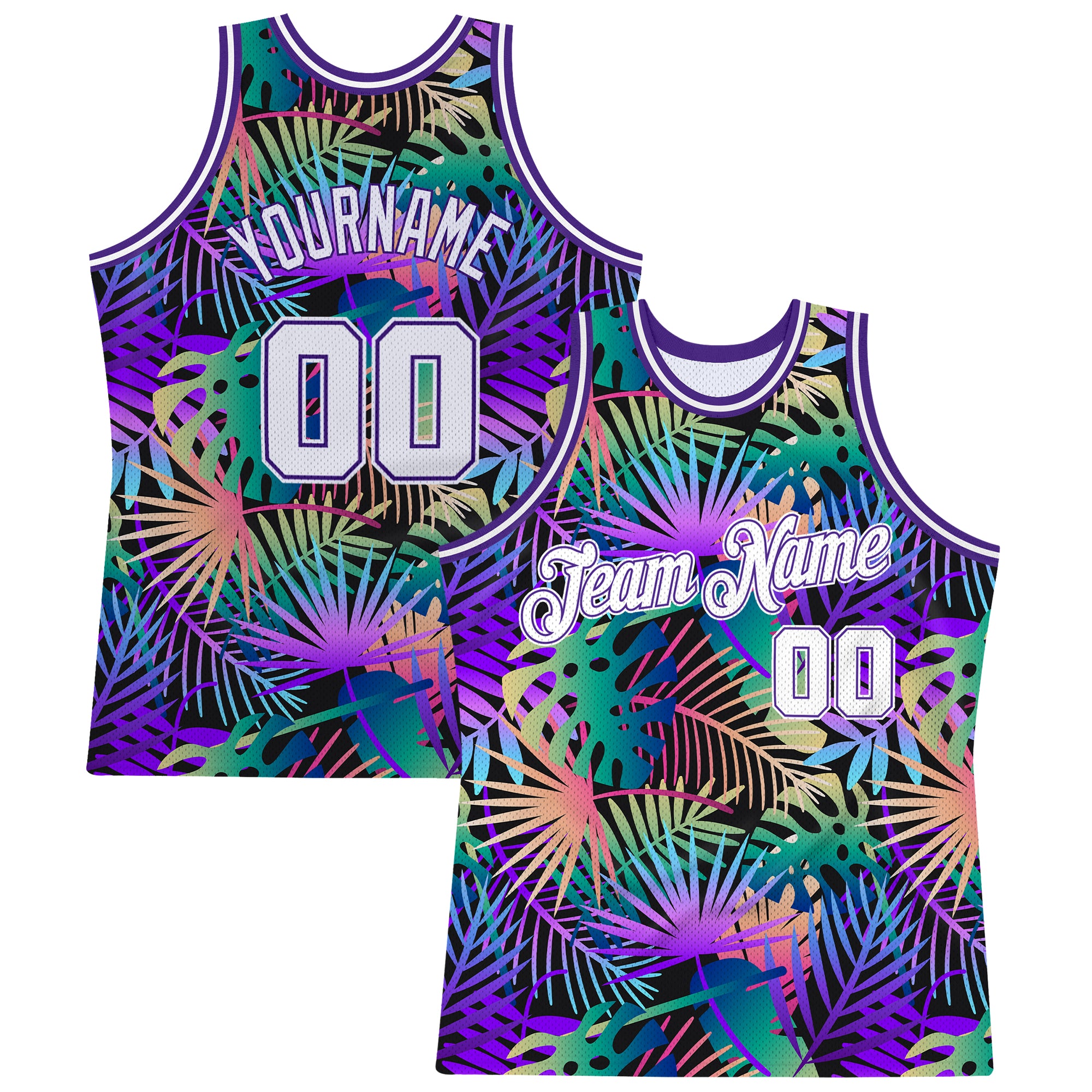 Custom 3D Pattern Basketball Jersey Purple White-Purple Design Tropical Plants Authentic - FansIdea custom-3d-pattern-basketball-jersey-purple-white-purple-design-tropical-plants-authentic-fansidea