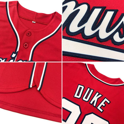 Custom Red White-Navy Authentic Baseball Jersey