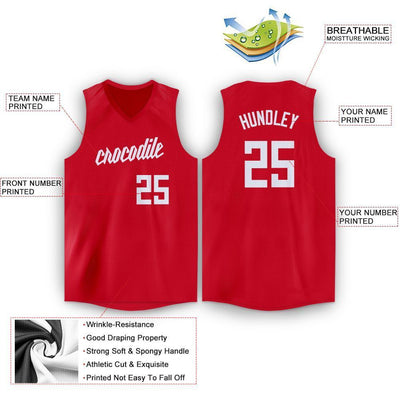 Custom Red White V-Neck Basketball Jersey
