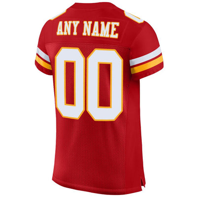 Custom Red White-Gold Mesh Authentic Football Jersey
