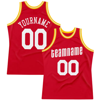 Custom Red White-Gold Authentic Throwback Basketball Jersey