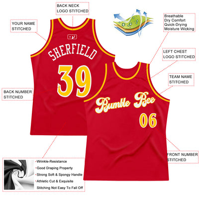 Custom Red Gold-White Authentic Throwback Basketball Jersey