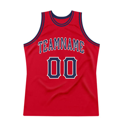 Custom Red Navy-White Authentic Throwback Basketball Jersey