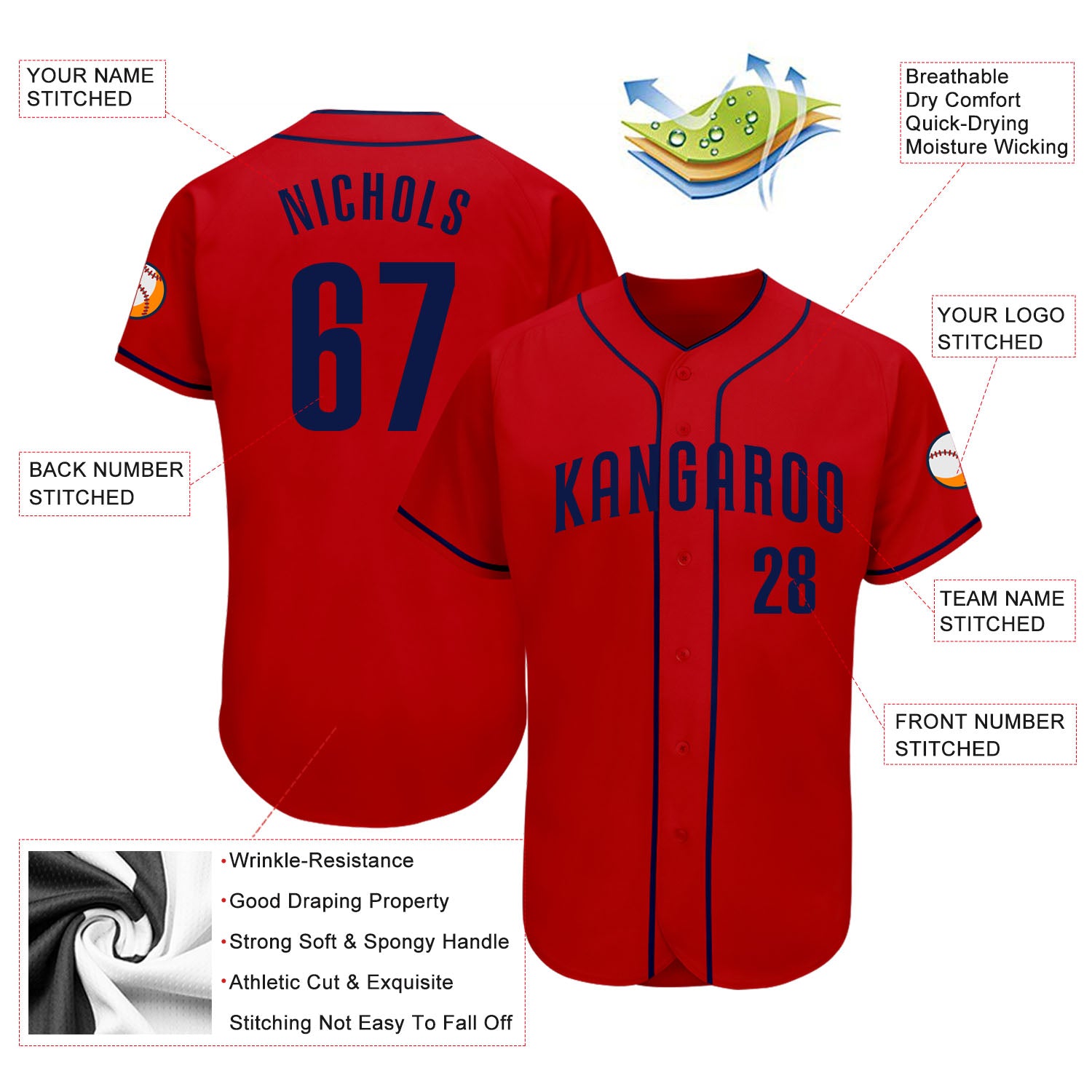 Custom Red Navy Authentic Baseball Jersey