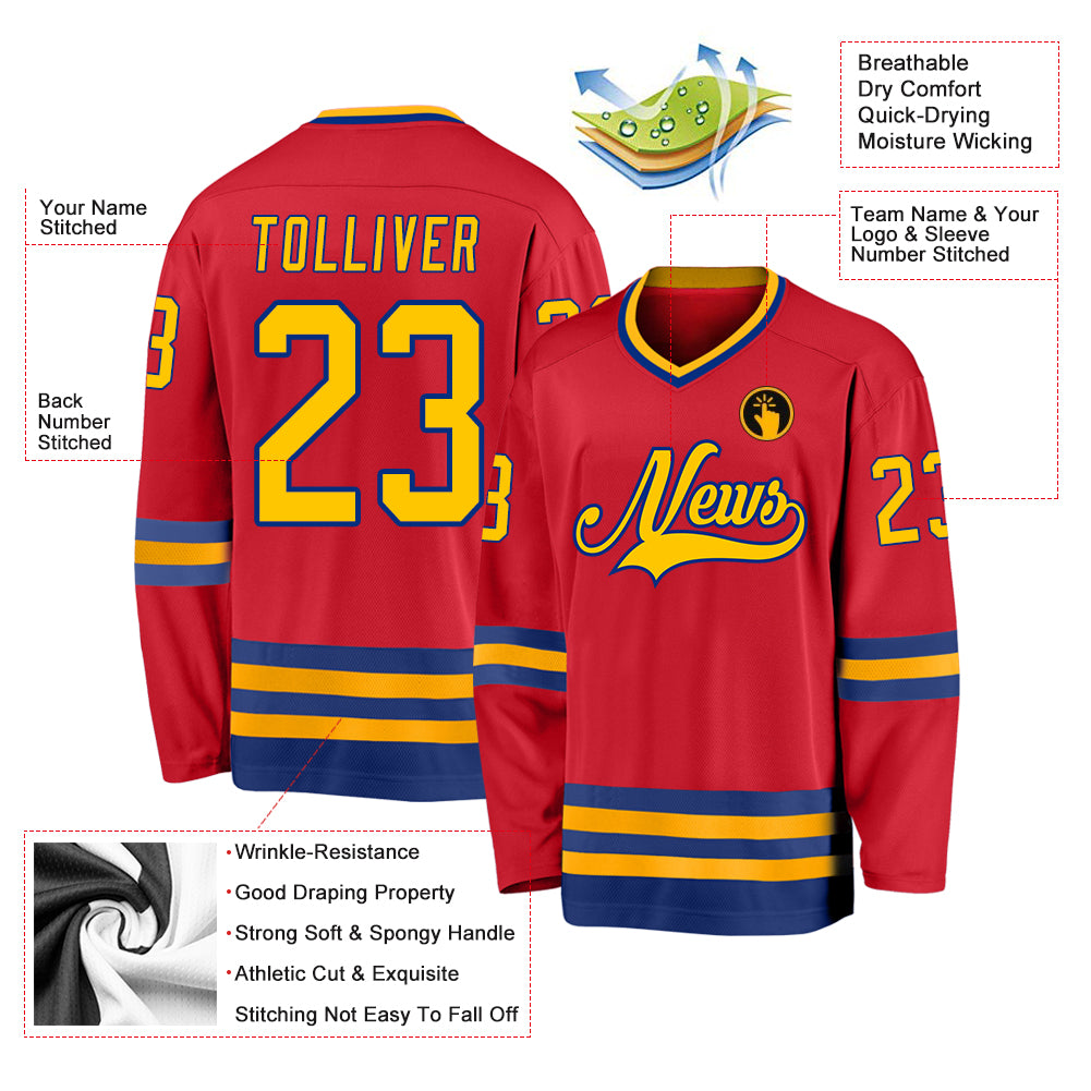 Custom Red Gold-Royal Hockey Jersey