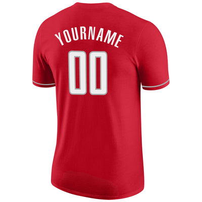 Custom Red White-Gray Performance T-Shirt