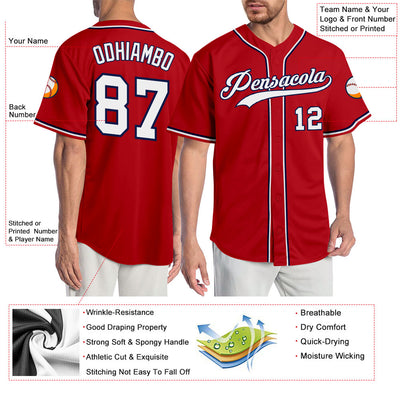 Custom Red White-Navy Authentic Baseball Jersey