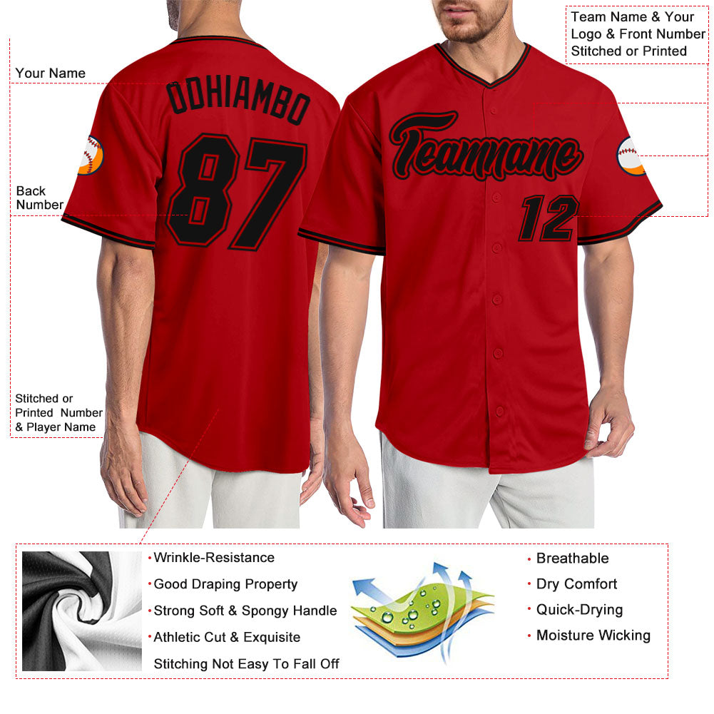 Custom Red Black-Red Authentic Baseball Jersey