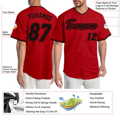 Custom Red Black-Red Authentic Baseball Jersey