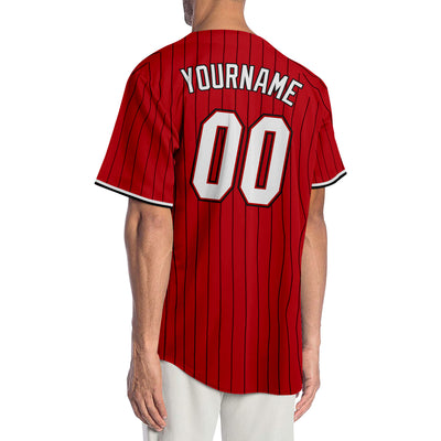 Custom Red Black Pinstripe White-Black Authentic Baseball Jersey