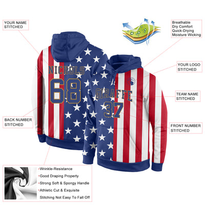 Custom Stitched Red Royal-Old Gold 3D American Flag Fashion Sports Pullover Sweatshirt Hoodie
