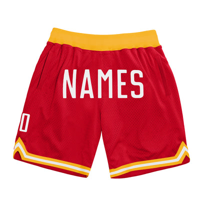 Custom Red White Authentic Throwback Basketball Shorts