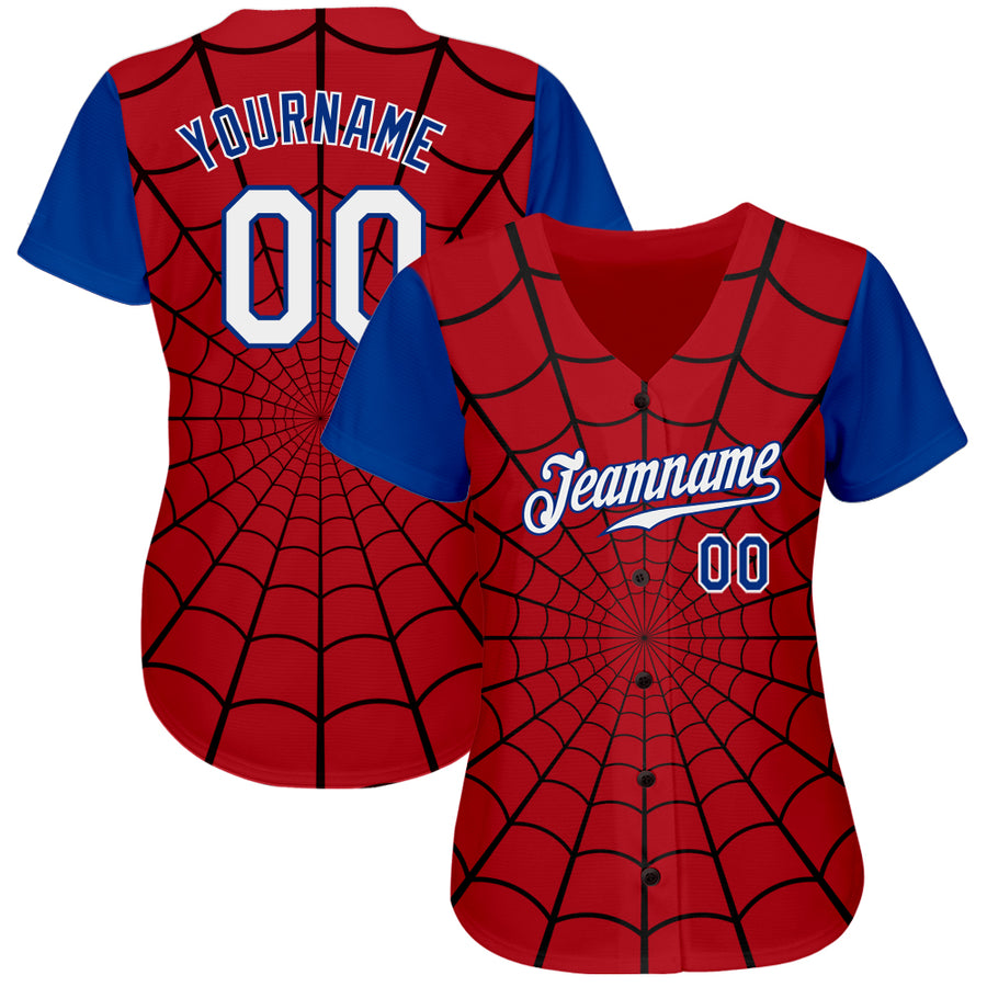 Custom Red White-Royal 3D Pattern Design Spider Web Authentic Baseball Jersey