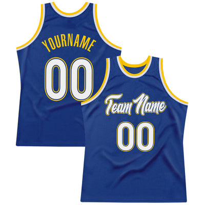 Custom Royal White-Gold Authentic Throwback Basketball Jersey