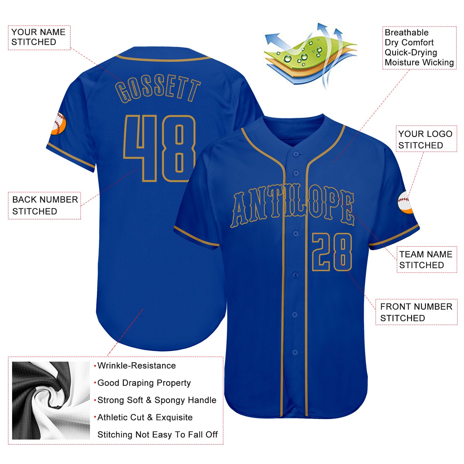 Custom Royal Royal-Old Gold Authentic Baseball Jersey