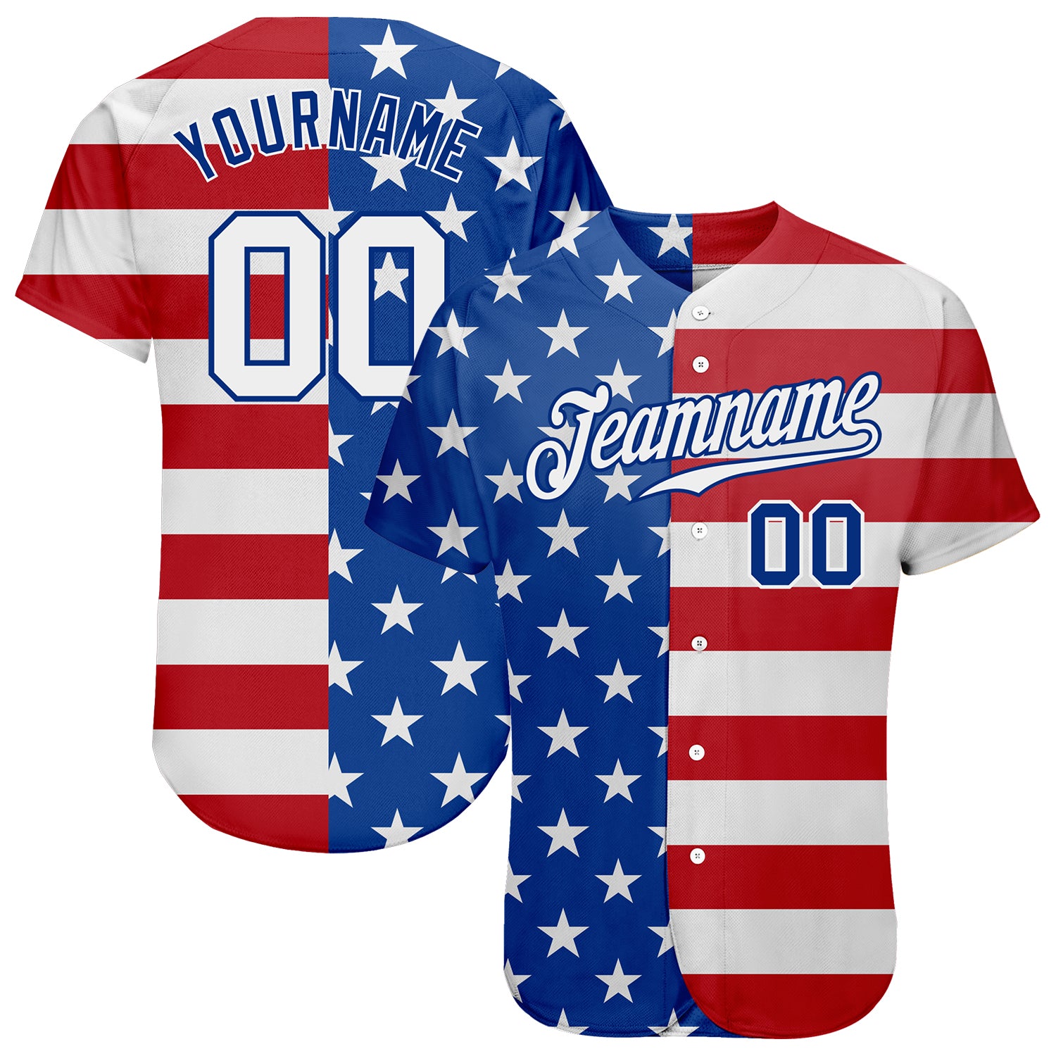 Custom Royal White-Red American Flag Fashion Authentic Baseball Jersey Youth Size:L