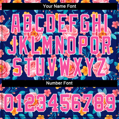 Custom Royal Pink-White 3D Pattern Design Flowers Authentic Baseball Jersey