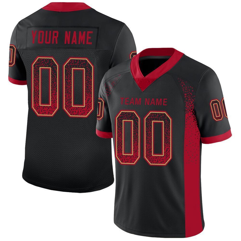 Custom Black Red-Old Gold Drift Fashion Football Jersey