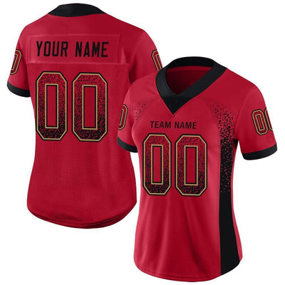 Custom Red Black-Old Gold Mesh Drift Fashion Football Jersey
