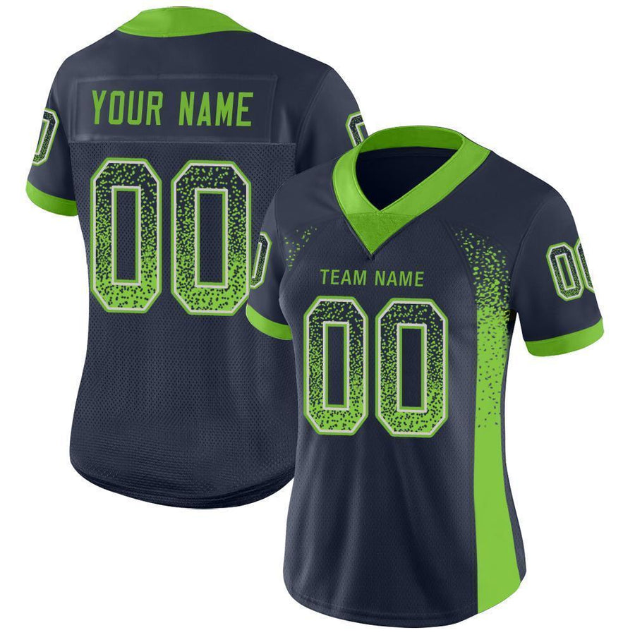 Custom Navy Neon Green-Gray Drift Fashion Football Jersey