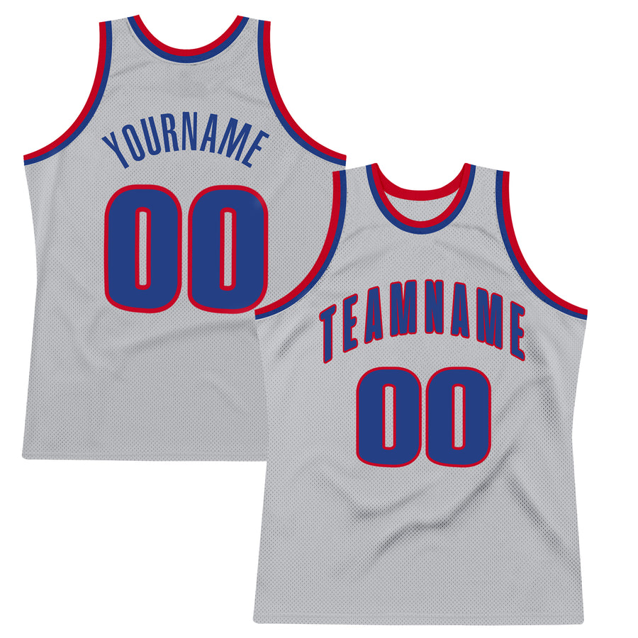 Custom Gray Royal-Red Authentic Throwback Basketball Jersey