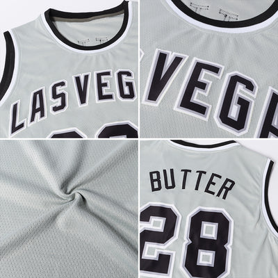 Custom Gray Black-White Authentic Throwback Basketball Jersey